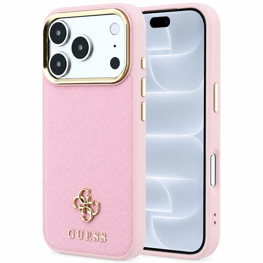 Funda MagSafe para Apple iPhone 18 Pro / 17 Pro, Guess, Saffiano Small 4G Classic, Rosa