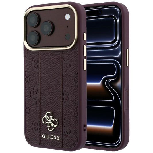 Funda MagSafe para Apple iPhone 18 Pro / 17 Pro, Guess, Stripe Peony 4G, Granate