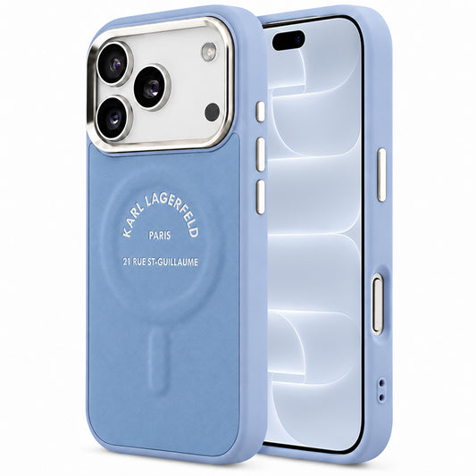 Funda MagSafe para Apple iPhone 18 Pro / 17 Pro, Karl Lagerfeld, Embossed Open Ring RSG Logo, azul