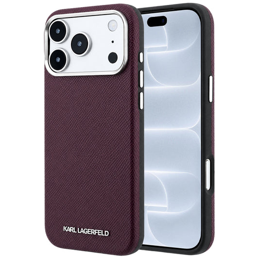 Funda MagSafe para Apple iPhone 18 Pro / 17 Pro, Karl Lagerfeld, Logo Alargado Granulado, Burdeos