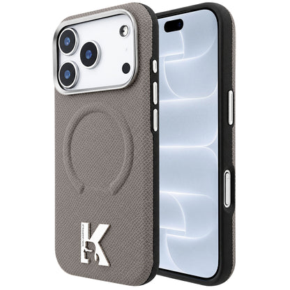Funda MagSafe para Apple iPhone 18 Pro / 17 Pro, Karl Lagerfeld, Anillo Grabado Granulado, Beige