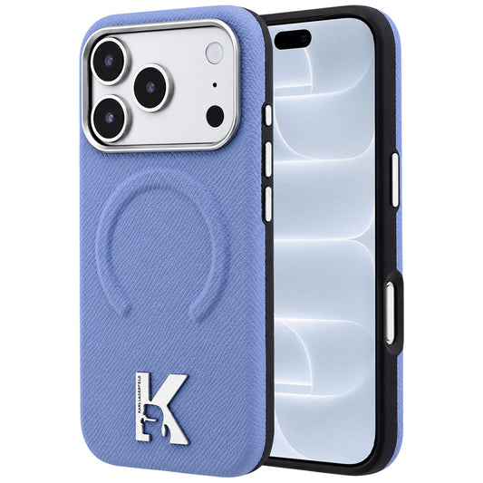 Funda MagSafe para Apple iPhone 18 Pro / 17 Pro, Karl Lagerfeld, Grained Embossed Ring, azul celeste