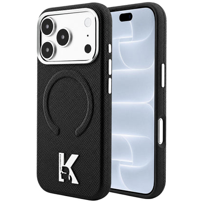 Funda MagSafe para Apple iPhone 18 Pro / 17 Pro, Karl Lagerfeld, Anillo en relieve granulada, Negra