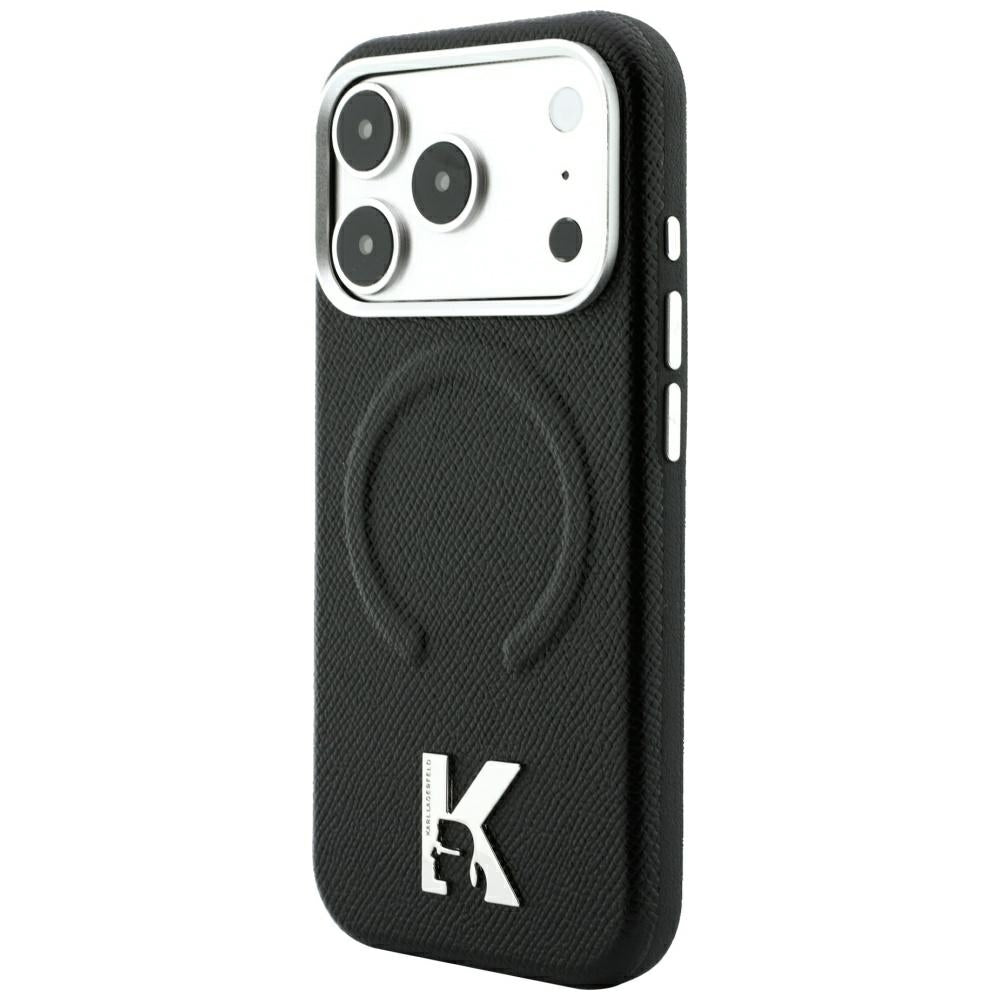 Funda MagSafe para Apple iPhone 18 Pro / 17 Pro, Karl Lagerfeld, Anillo en relieve granulada, Negra