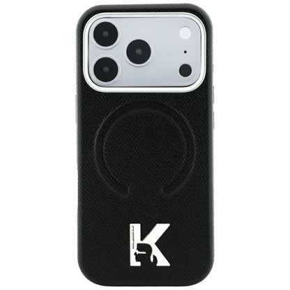 Funda MagSafe para Apple iPhone 18 Pro / 17 Pro, Karl Lagerfeld, Anillo en relieve granulada, Negra