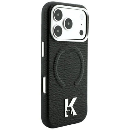 Funda MagSafe para Apple iPhone 18 Pro / 17 Pro, Karl Lagerfeld, Anillo en relieve granulada, Negra