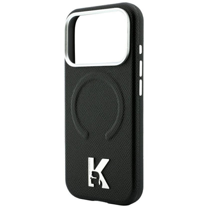 Funda MagSafe para Apple iPhone 18 Pro / 17 Pro, Karl Lagerfeld, Anillo en relieve granulada, Negra