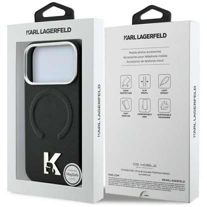 Funda MagSafe para Apple iPhone 18 Pro / 17 Pro, Karl Lagerfeld, Anillo en relieve granulada, Negra