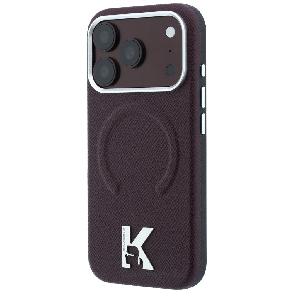 Funda MagSafe para Apple iPhone 18 Pro / 17 Pro, Karl Lagerfeld, Anillo Grabado Granulado, Burdeos