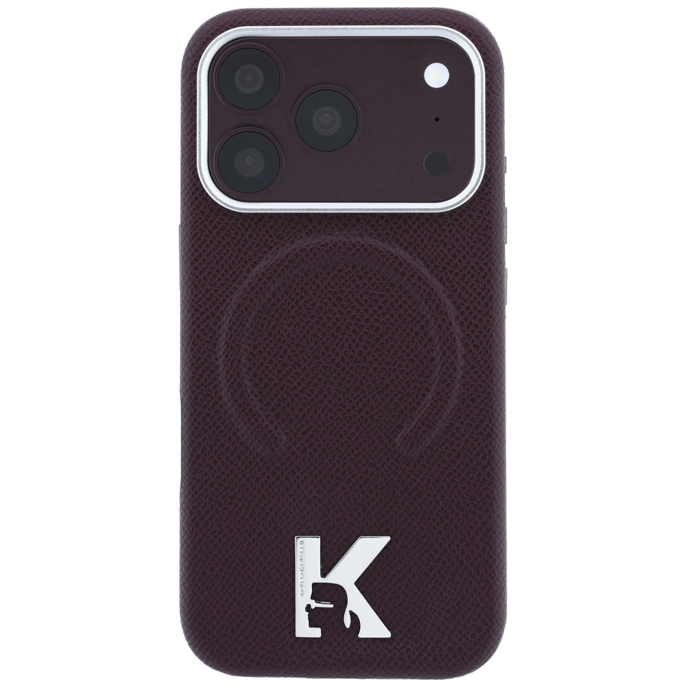 Funda MagSafe para Apple iPhone 18 Pro / 17 Pro, Karl Lagerfeld, Anillo Grabado Granulado, Burdeos