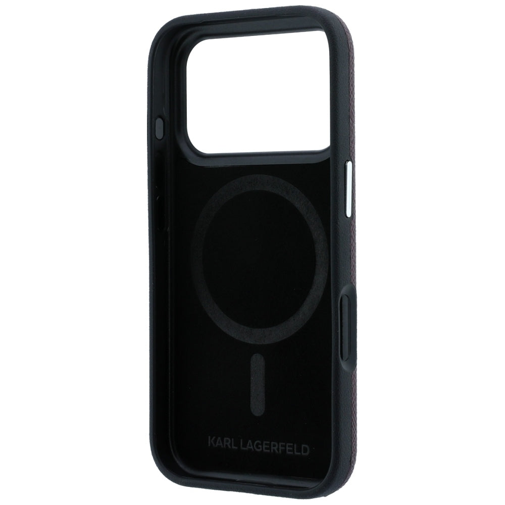 Funda MagSafe para Apple iPhone 18 Pro / 17 Pro, Karl Lagerfeld, Anillo Grabado Granulado, Burdeos