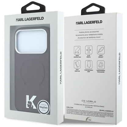 Funda MagSafe para Apple iPhone 18 Pro / 17 Pro, Karl Lagerfeld, Anillo Grabado Granulado, Burdeos