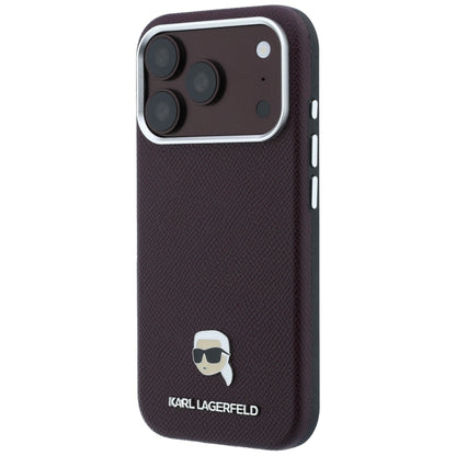 MagSafe Case for Apple iPhone 18 Pro / 17 Pro, Karl Lagerfeld, Grained Karl Head's Metal, Burgundy