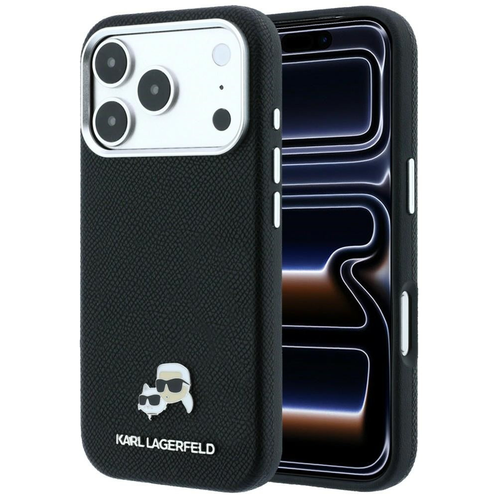 Funda MagSafe para Apple iPhone 18 Pro / 17 Pro, Karl Lagerfeld, Grained KC Heads, Negra