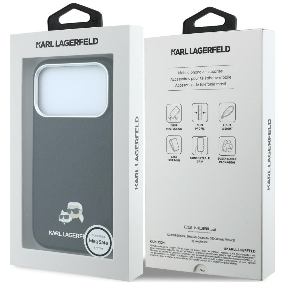 Funda MagSafe para Apple iPhone 18 Pro / 17 Pro, Karl Lagerfeld, Grained KC Heads, Negra