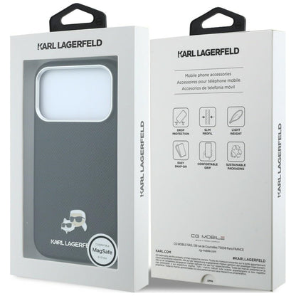 Funda MagSafe para Apple iPhone 18 Pro / 17 Pro, Karl Lagerfeld, Grained KC Heads, Negra