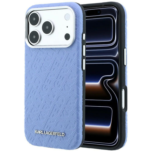 Funda MagSafe para Apple iPhone 18 Pro / 17 Pro, Karl Lagerfeld, Logo de Metal Granulado, Azul