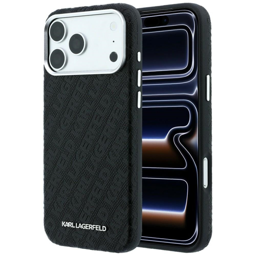 Funda MagSafe para Apple iPhone 18 Pro / 17 Pro, Karl Lagerfeld, Logo de Metal Granulado, Negra
