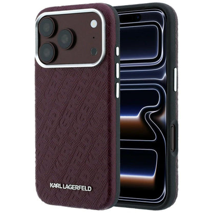 Funda MagSafe para Apple iPhone 18 Pro / 17 Pro, Karl Lagerfeld, Logo de Metal Granulado, Burdeos