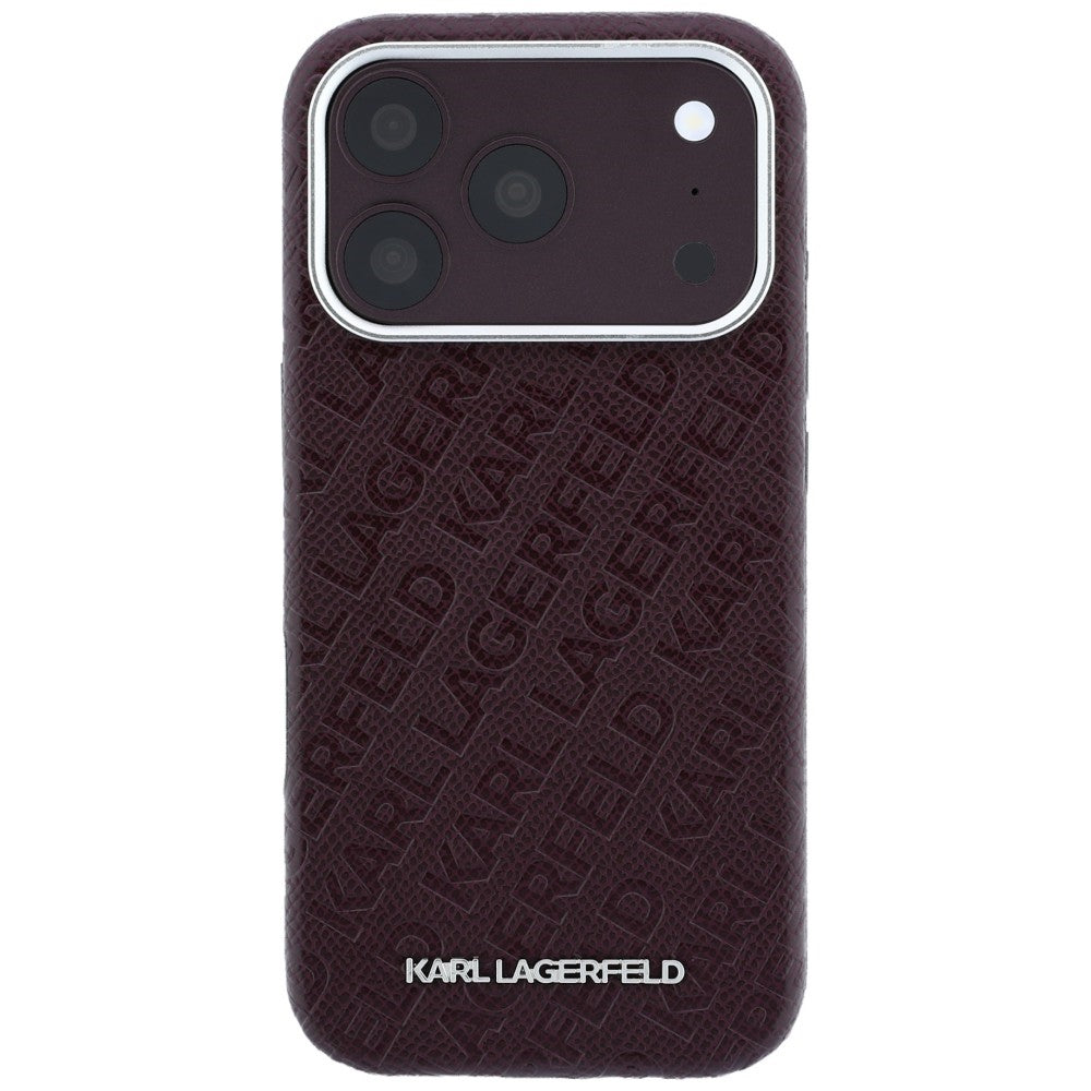Funda MagSafe para Apple iPhone 18 Pro / 17 Pro, Karl Lagerfeld, Logo de Metal Granulado, Burdeos
