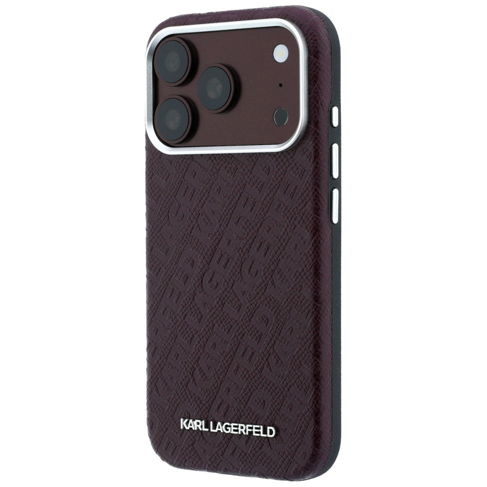 Funda MagSafe para Apple iPhone 18 Pro / 17 Pro, Karl Lagerfeld, Logo de Metal Granulado, Burdeos