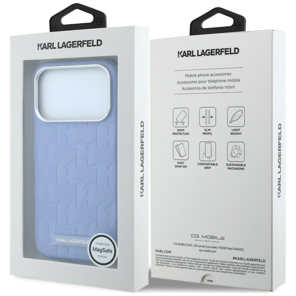 Funda MagSafe para Apple iPhone 18 Pro / 17 Pro, Karl Lagerfeld, Logo de Resina Monocromo Granulada, Azul