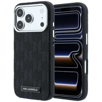 Funda MagSafe para Apple iPhone 18 Pro / 17 Pro, Karl Lagerfeld, Logo de Resina Monocromática Granulada, Negra