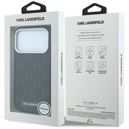 Funda MagSafe para Apple iPhone 18 Pro / 17 Pro, Karl Lagerfeld, Logo de Resina Monocromática Granulada, Negra