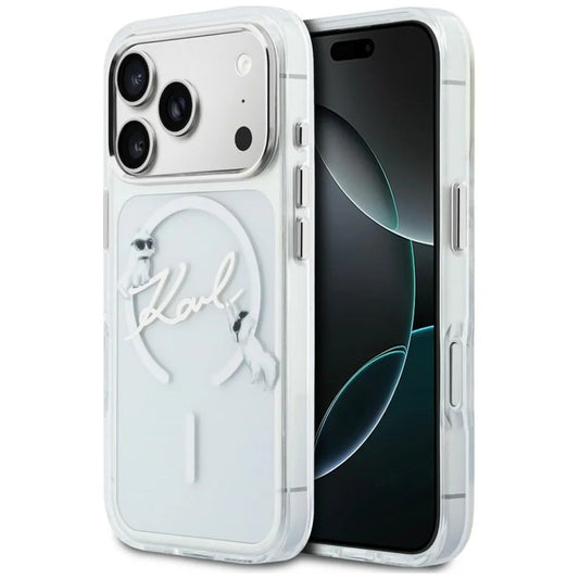 Funda MagSafe para Apple iPhone 18 Pro / 17 Pro, Karl Lagerfeld, IML Choupette Karl Script Logo, Transparente