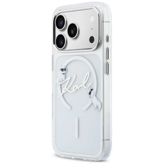 Funda MagSafe para Apple iPhone 18 Pro / 17 Pro, Karl Lagerfeld, IML Choupette Karl Script Logo, Transparente