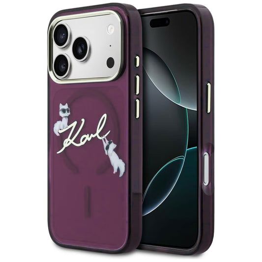 Funda MagSafe para Apple iPhone 18 Pro / 17 Pro, Karl Lagerfeld, IML Choupette Karl Script Logo, Burdeos