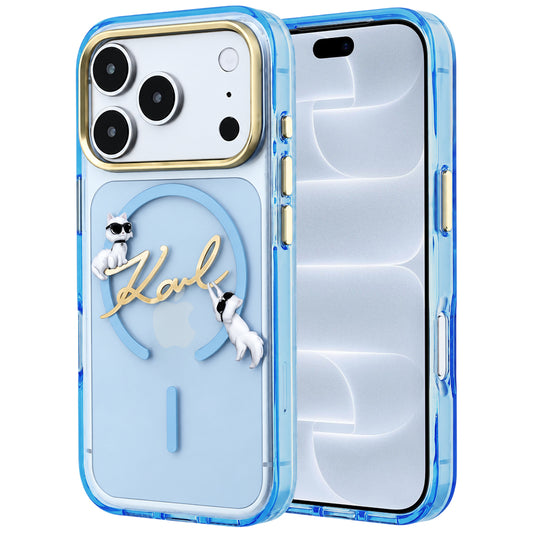 Funda MagSafe para Apple iPhone 18 Pro / 17 Pro, Karl Lagerfeld, IML Choupette Karl Script Logo, Azul