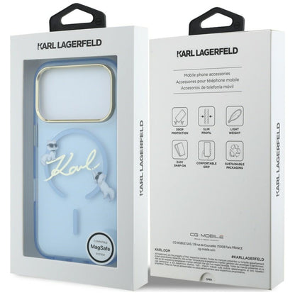 Funda MagSafe para Apple iPhone 18 Pro / 17 Pro, Karl Lagerfeld, IML Karl Script Logo, Azul