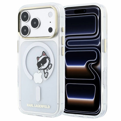 Funda MagSafe para Apple iPhone 18 Pro / 17 Pro, Karl Lagerfeld, IML Peekaboo Print y Marco Metálico, Transparente