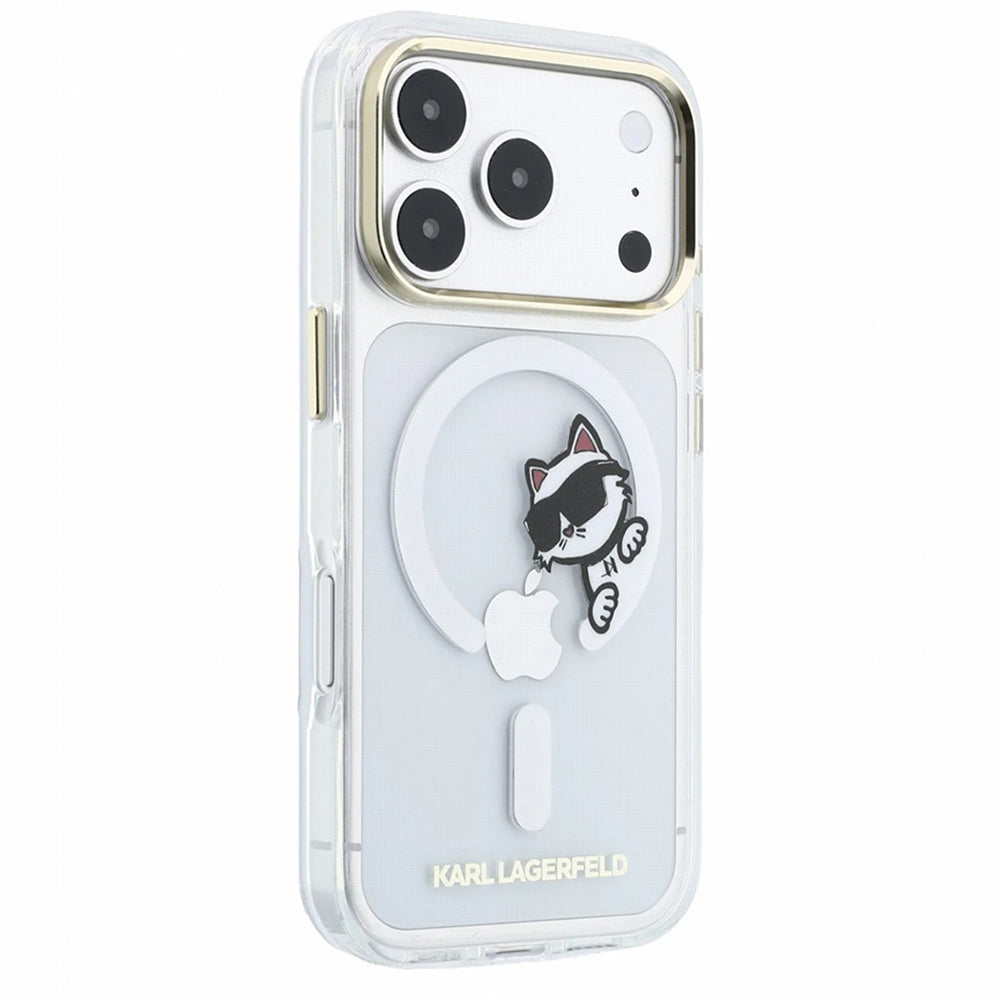 Funda MagSafe para Apple iPhone 18 Pro / 17 Pro, Karl Lagerfeld, IML Peekaboo Print y Marco Metálico, Transparente