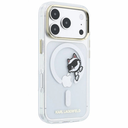 Funda MagSafe para Apple iPhone 18 Pro / 17 Pro, Karl Lagerfeld, IML Peekaboo Print y Marco Metálico, Transparente