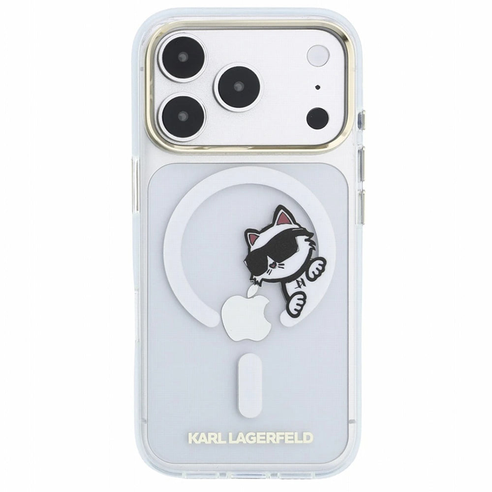 Funda MagSafe para Apple iPhone 18 Pro / 17 Pro, Karl Lagerfeld, IML Peekaboo Print y Marco Metálico, Transparente