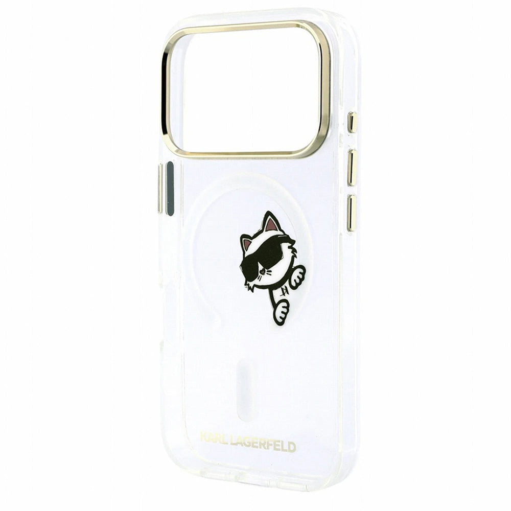 Funda MagSafe para Apple iPhone 18 Pro / 17 Pro, Karl Lagerfeld, IML Peekaboo Print y Marco Metálico, Transparente