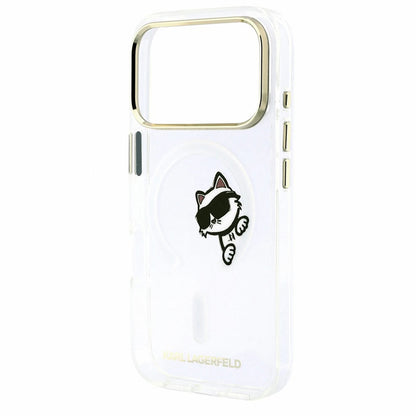 Funda MagSafe para Apple iPhone 18 Pro / 17 Pro, Karl Lagerfeld, IML Peekaboo Print y Marco Metálico, Transparente