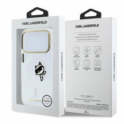 Funda MagSafe para Apple iPhone 18 Pro / 17 Pro, Karl Lagerfeld, IML Peekaboo Print y Marco Metálico, Transparente