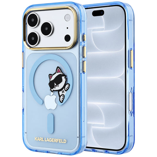 Funda MagSafe para Apple iPhone 18 Pro / 17 Pro, Karl Lagerfeld, IML Peekaboo Print y Marco Metálico, Azul