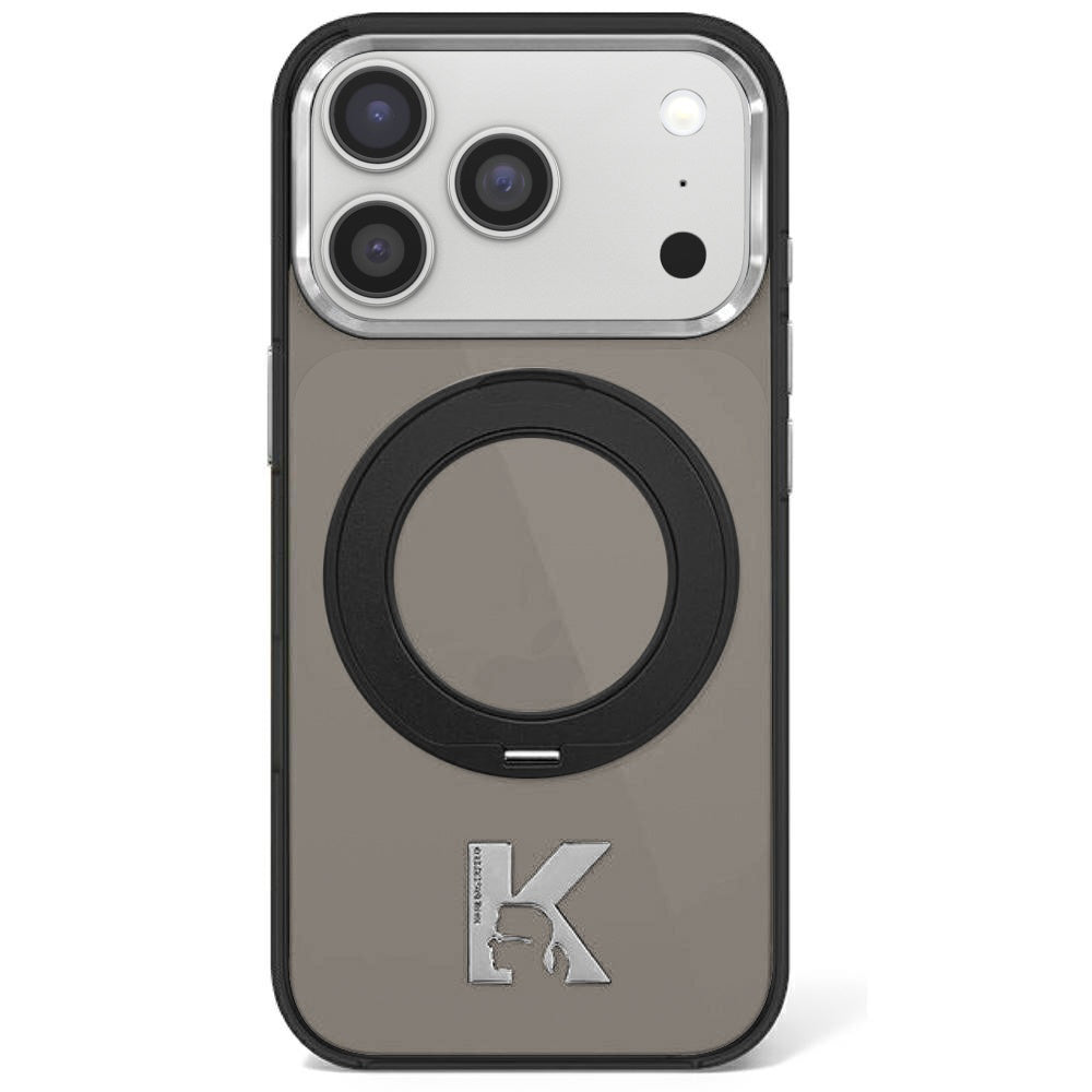 Funda MagSafe para Apple iPhone 18 Pro / 17 Pro, Karl Lagerfeld, Soporte de Anillo IML Kameo Metal, Negra