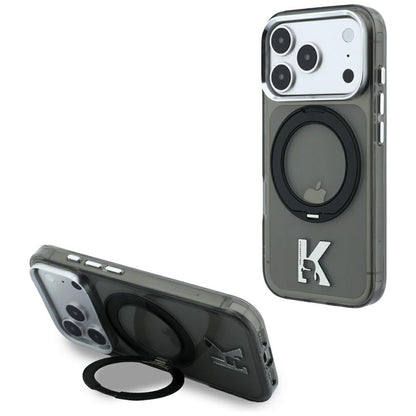 Funda MagSafe para Apple iPhone 18 Pro / 17 Pro, Karl Lagerfeld, Soporte de Anillo IML Kameo Metal, Negra