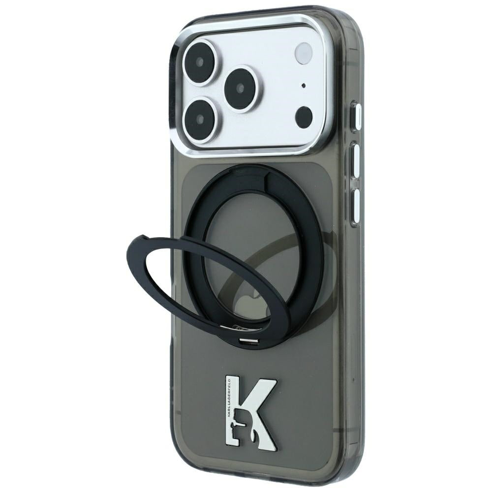 Funda MagSafe para Apple iPhone 18 Pro / 17 Pro, Karl Lagerfeld, Soporte de Anillo IML Kameo Metal, Negra