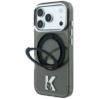 Funda MagSafe para Apple iPhone 18 Pro / 17 Pro, Karl Lagerfeld, Soporte de Anillo IML Kameo Metal, Negra