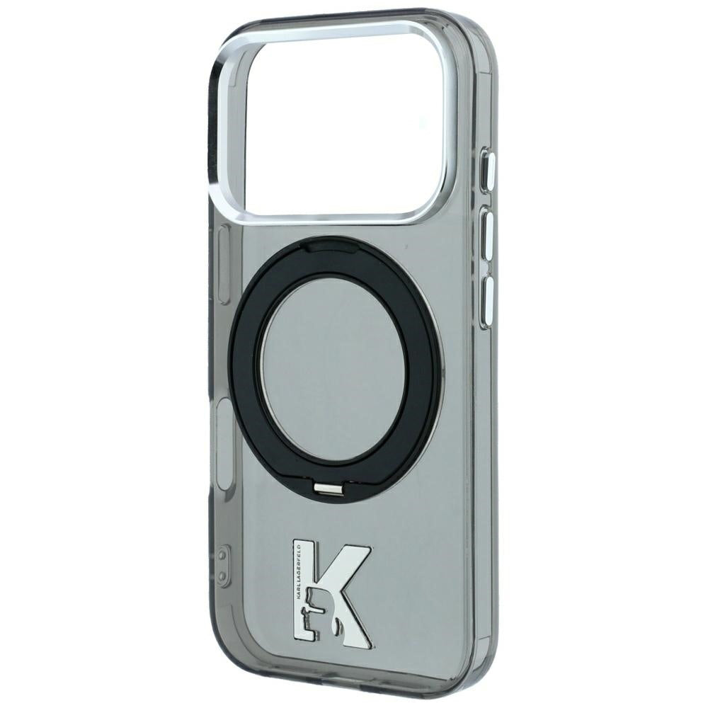 Funda MagSafe para Apple iPhone 18 Pro / 17 Pro, Karl Lagerfeld, Soporte de Anillo IML Kameo Metal, Negra