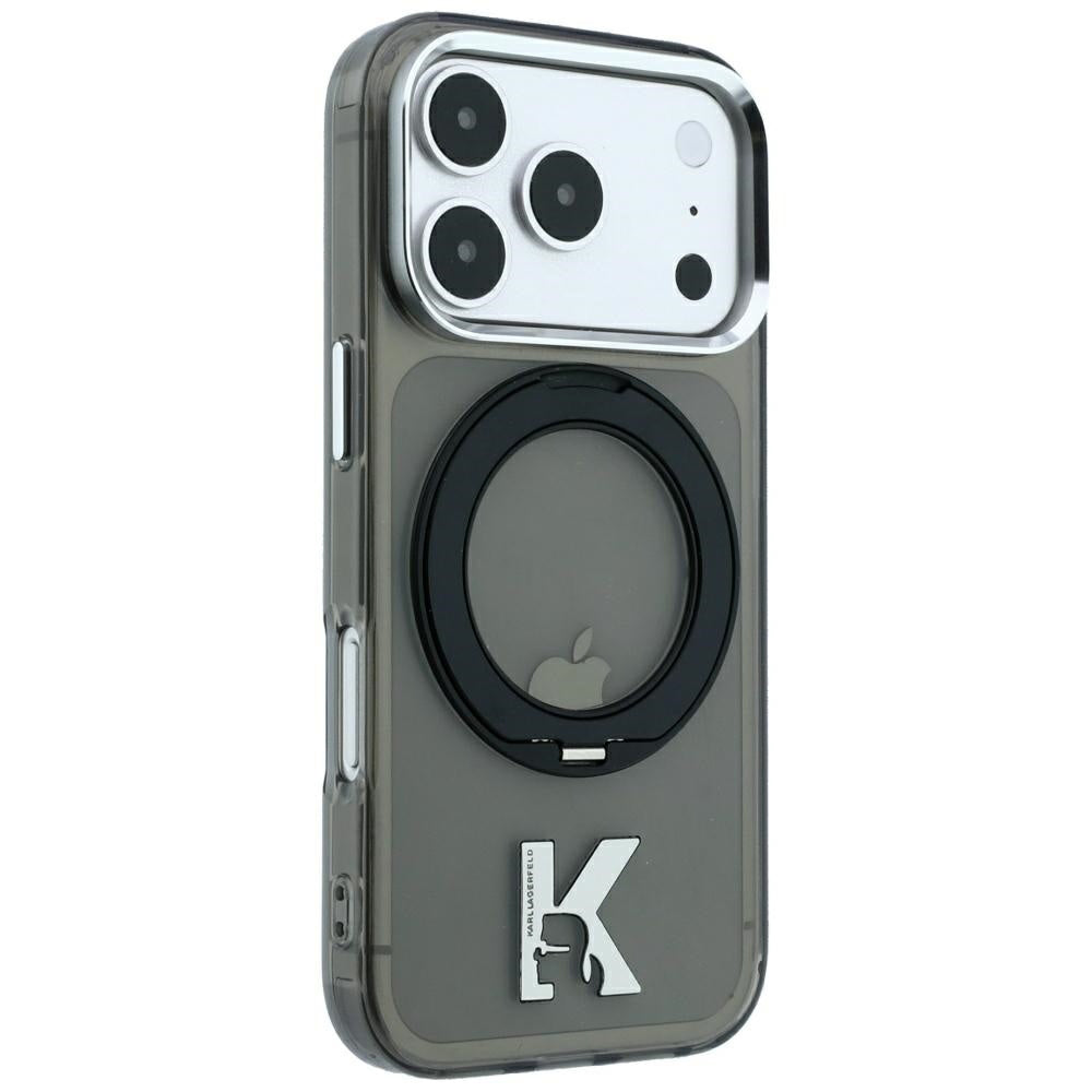 Funda MagSafe para Apple iPhone 18 Pro / 17 Pro, Karl Lagerfeld, Soporte de Anillo IML Kameo Metal, Negra