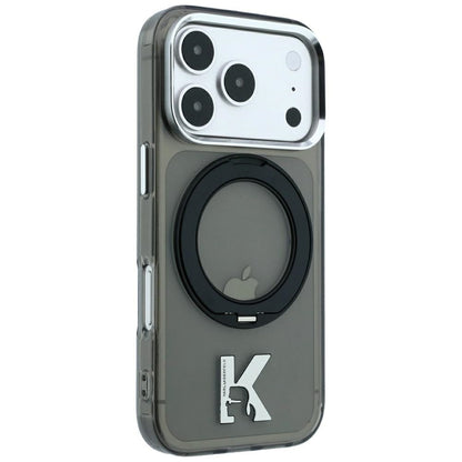 Funda MagSafe para Apple iPhone 18 Pro / 17 Pro, Karl Lagerfeld, Soporte de Anillo IML Kameo Metal, Negra
