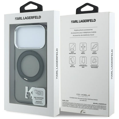Funda MagSafe para Apple iPhone 18 Pro / 17 Pro, Karl Lagerfeld, Soporte de Anillo IML Kameo Metal, Negra