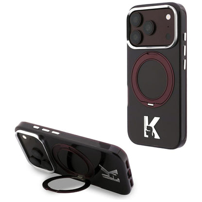 Funda MagSafe para Apple iPhone 18 Pro / 17 Pro, Karl Lagerfeld, Soporte de Anillo IML Kameo Metal, Granate